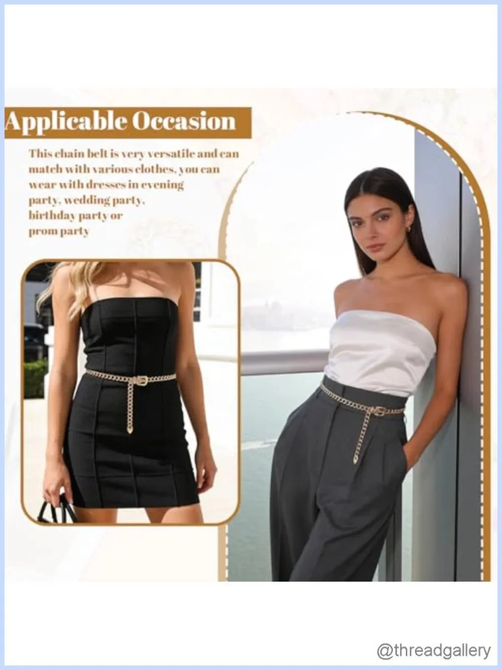Gold Stainless Steel Chain Waist Belt Adjustable Women's Dress Jeans